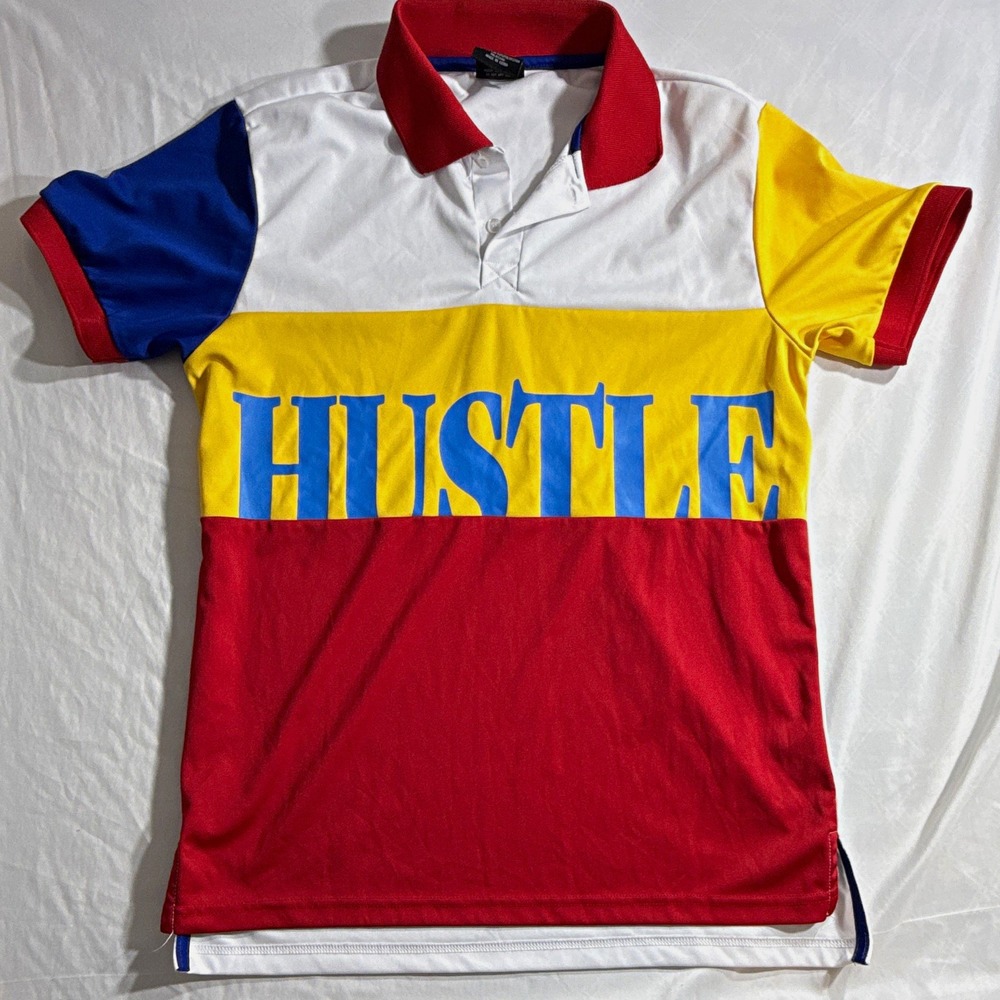 Lavish Society Men's M White/Red/Yellow/Blue Colorblock Hustle Golf Polo
